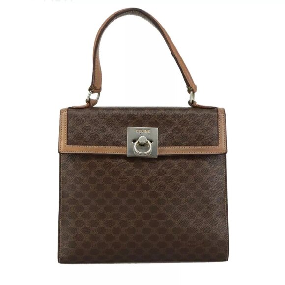 CELINE Macadam Canvas Hand Bag PVC Leather 2way Brown Auth - Picture 2 of 16